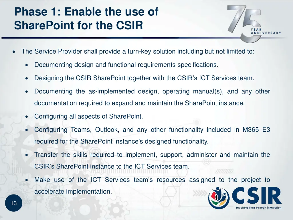 phase 1 enable the use of sharepoint for the csir 1