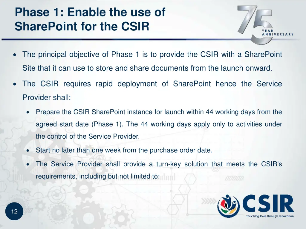 phase 1 enable the use of sharepoint for the csir