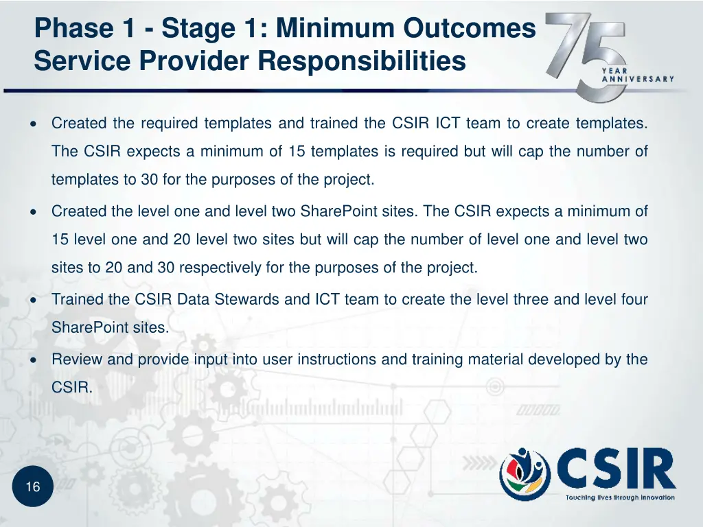 phase 1 stage 1 minimum outcomes service provider 1