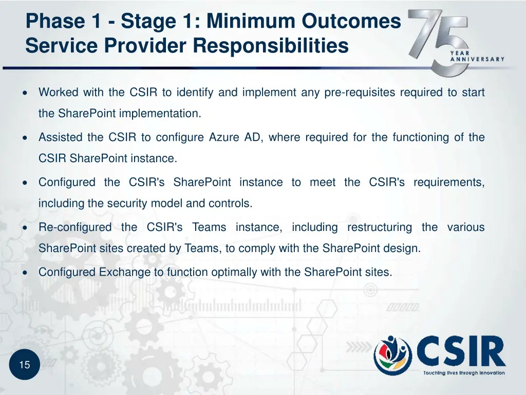 phase 1 stage 1 minimum outcomes service provider