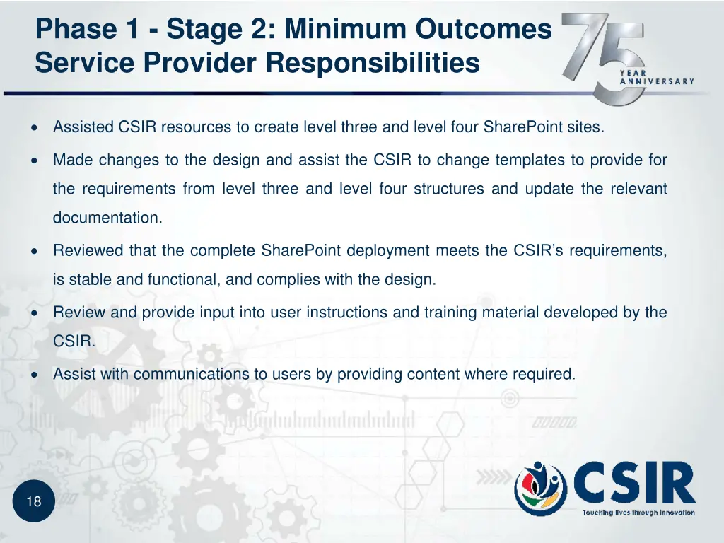 phase 1 stage 2 minimum outcomes service provider