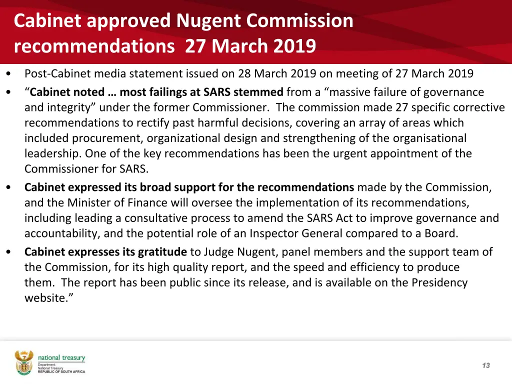 cabinet approved nugent commission