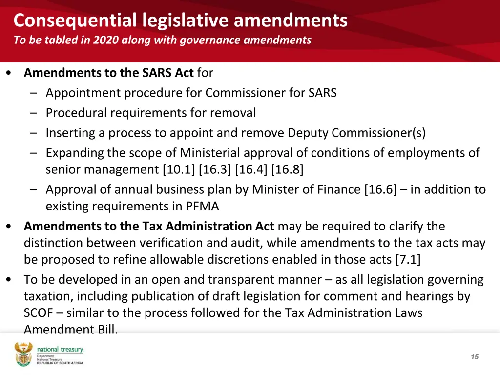 consequential legislative amendments to be tabled