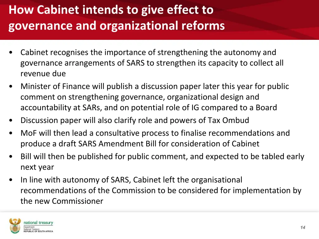 how cabinet intends to give effect to governance