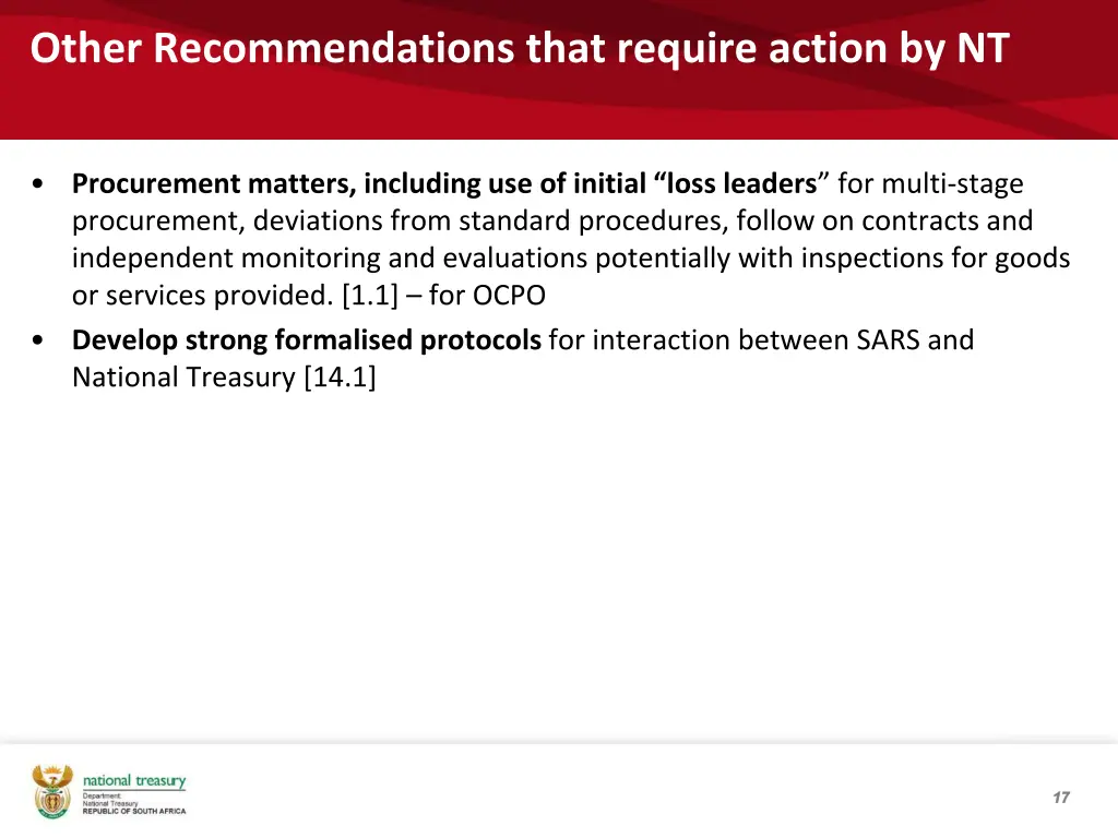 other recommendations that require action by nt