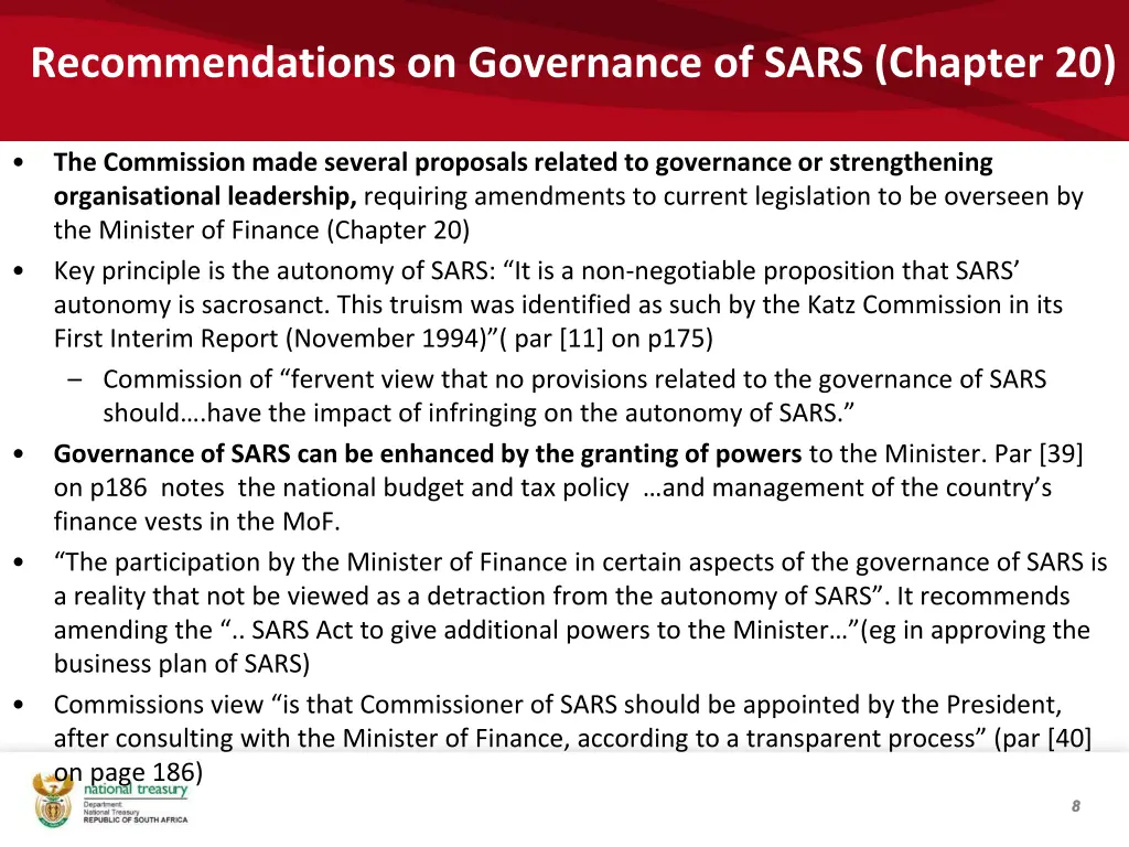 recommendations on governance of sars chapter 20