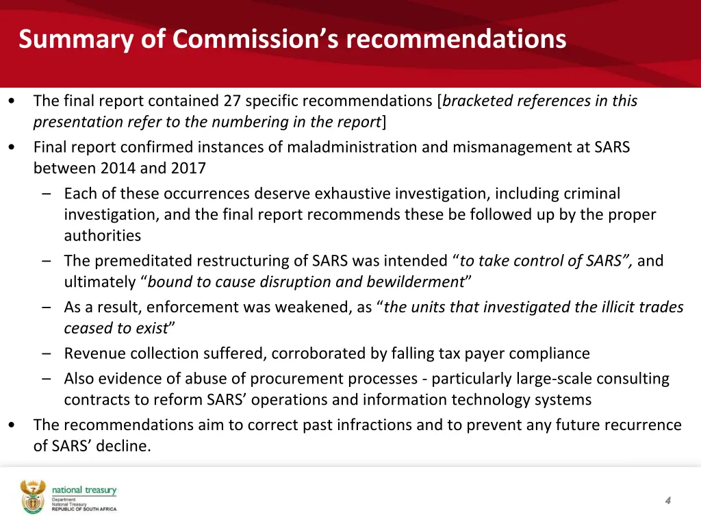 summary of commission s recommendations