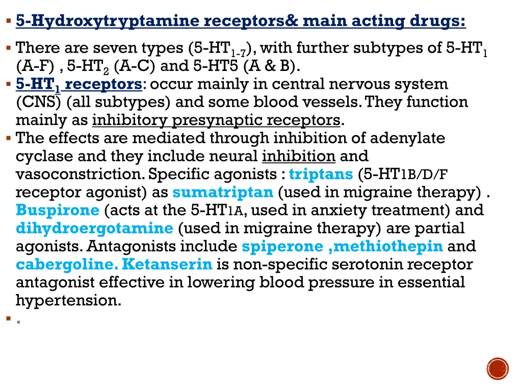 5 hydroxytryptamine receptors main acting drugs