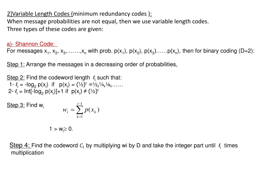 2 variable length codes minimum redundancy codes