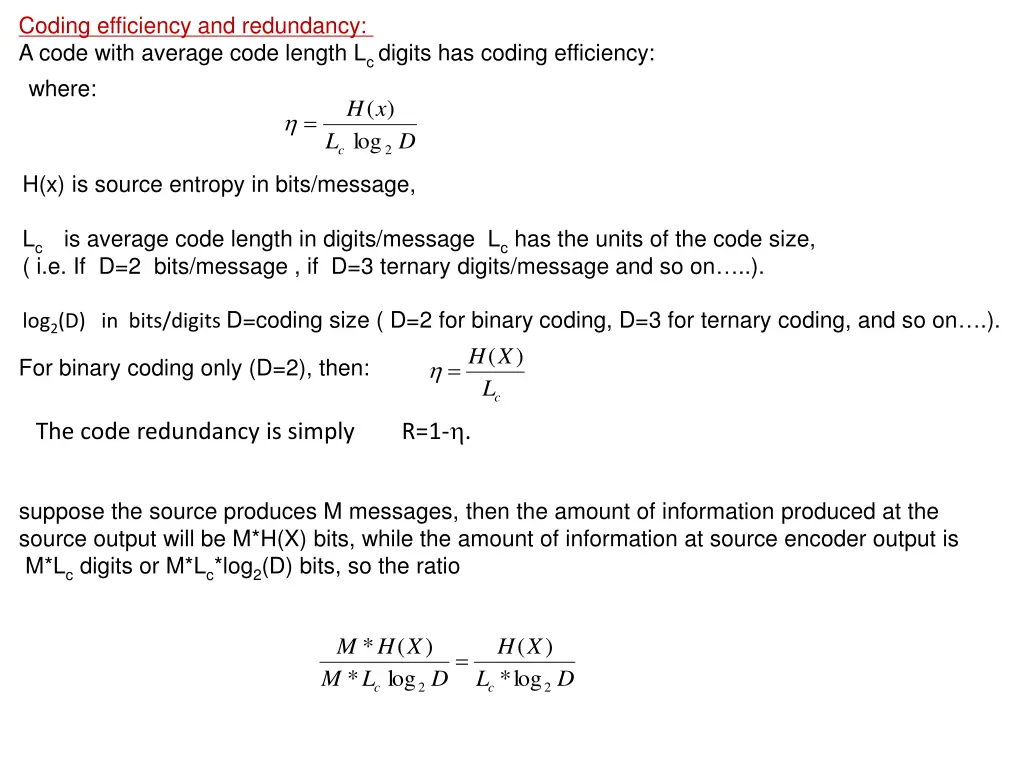 coding efficiency and redundancy a code with