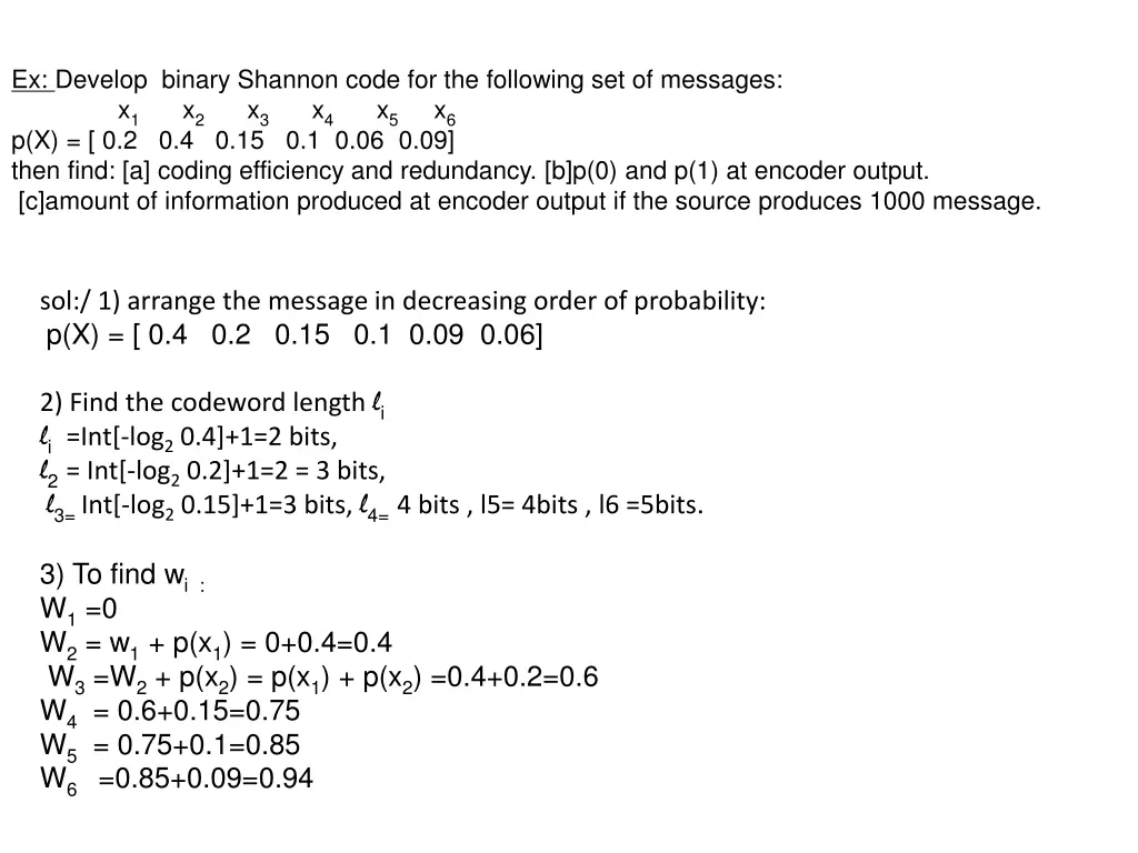 ex develop binary shannon code for the following