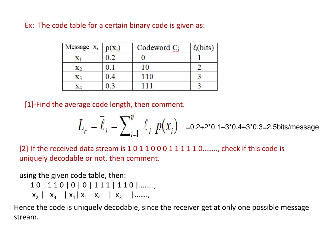 ex the code table for a certain binary code