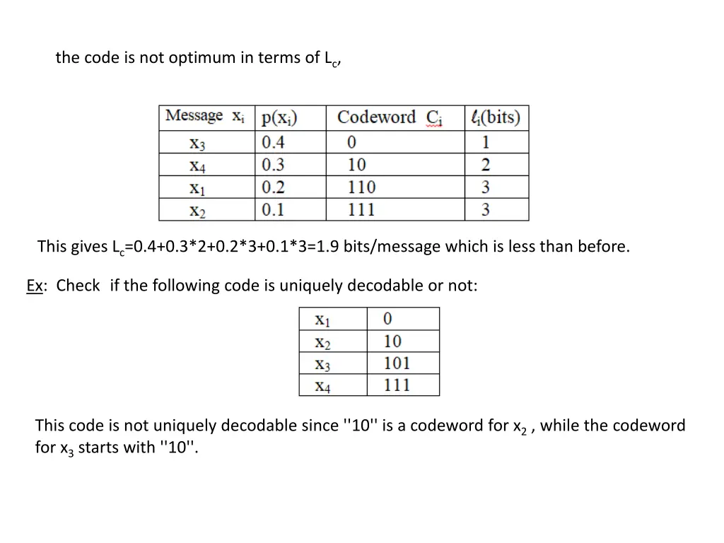 the code is not optimum in terms of l c