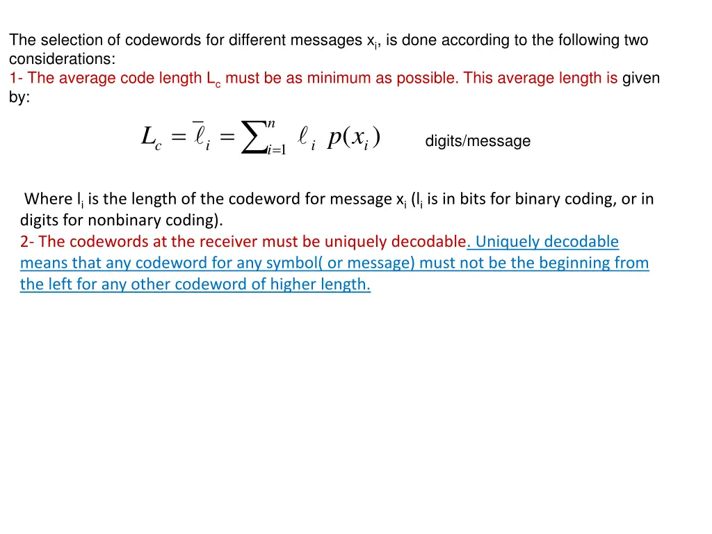 the selection of codewords for different messages