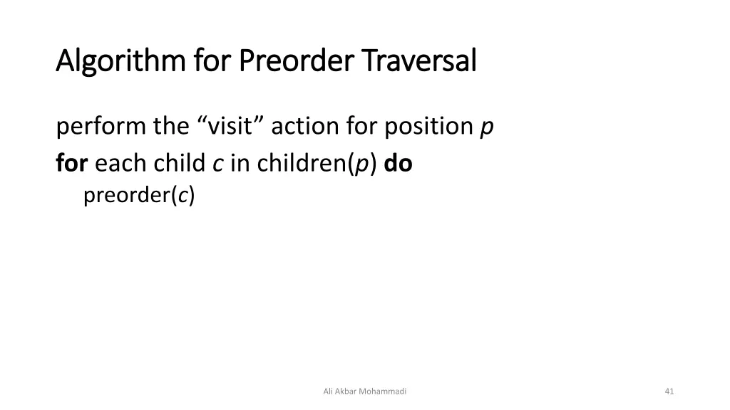 algorithm for preorder traversal algorithm