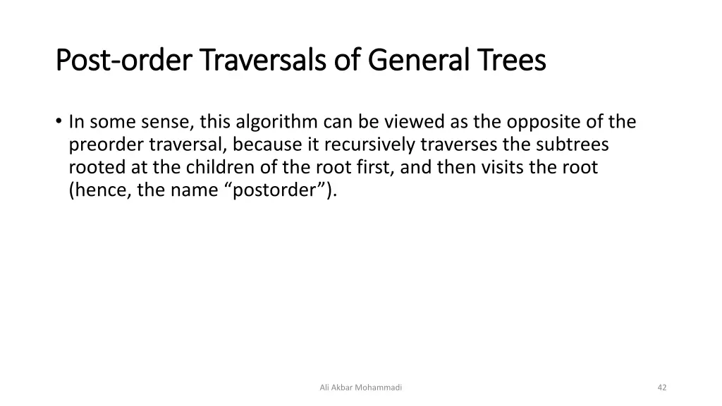 post post order traversals of general trees order