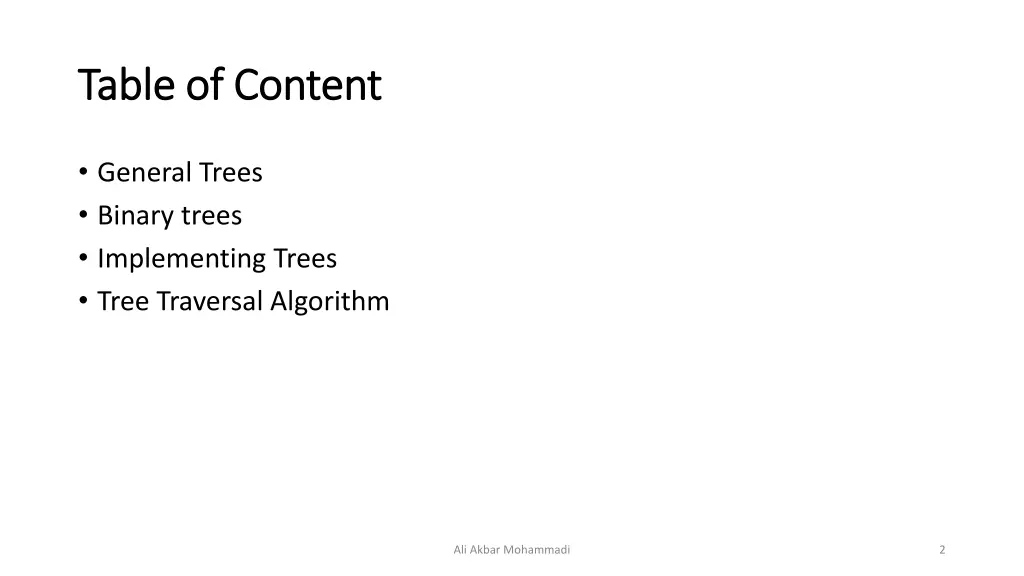 table of content table of content