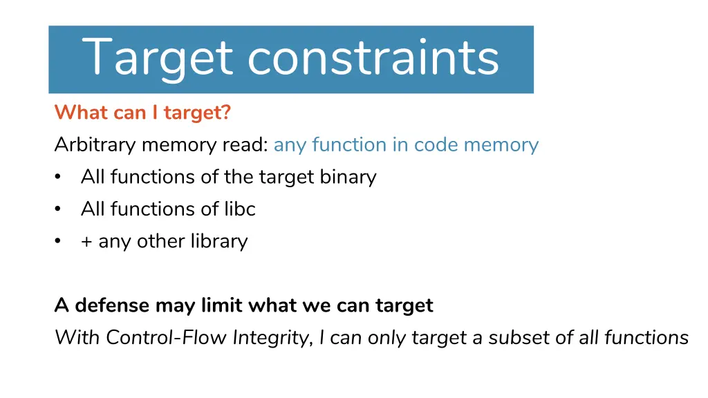 modeling code reuse defenses target constraints