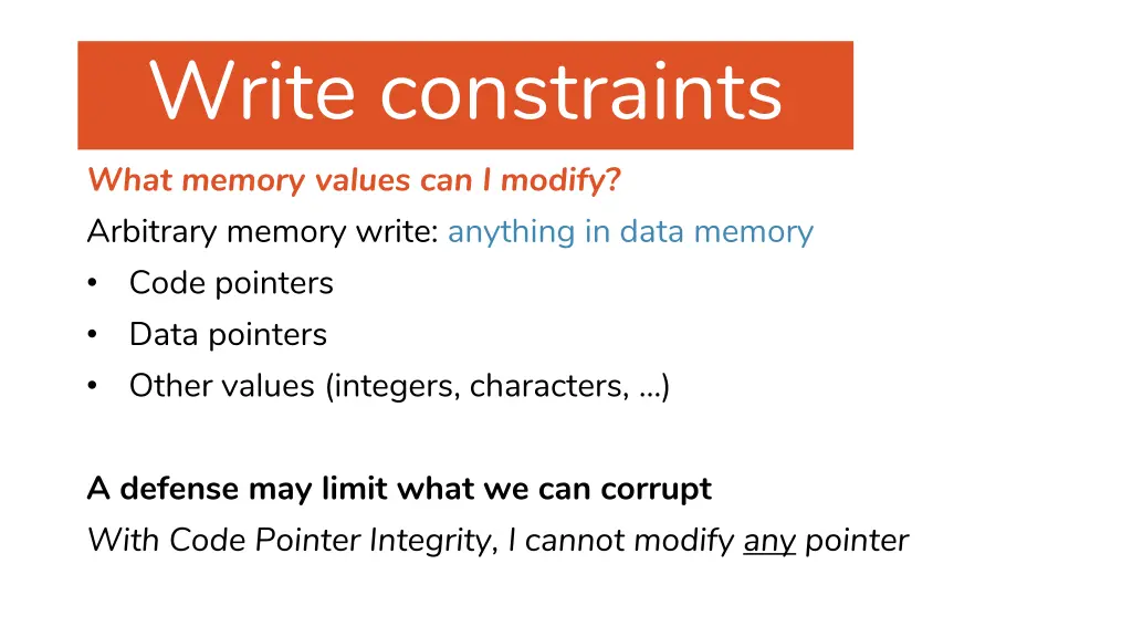 modeling code reuse defenses write constraints