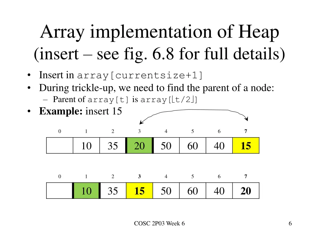 array implementation of heap insert