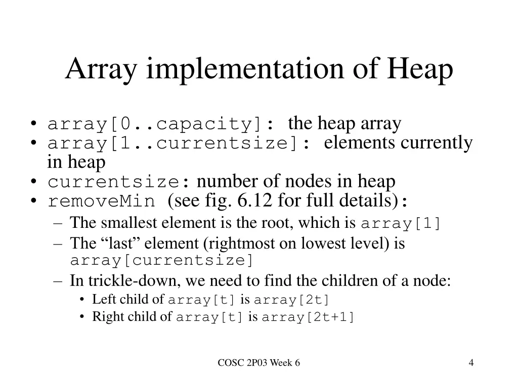 array implementation of heap