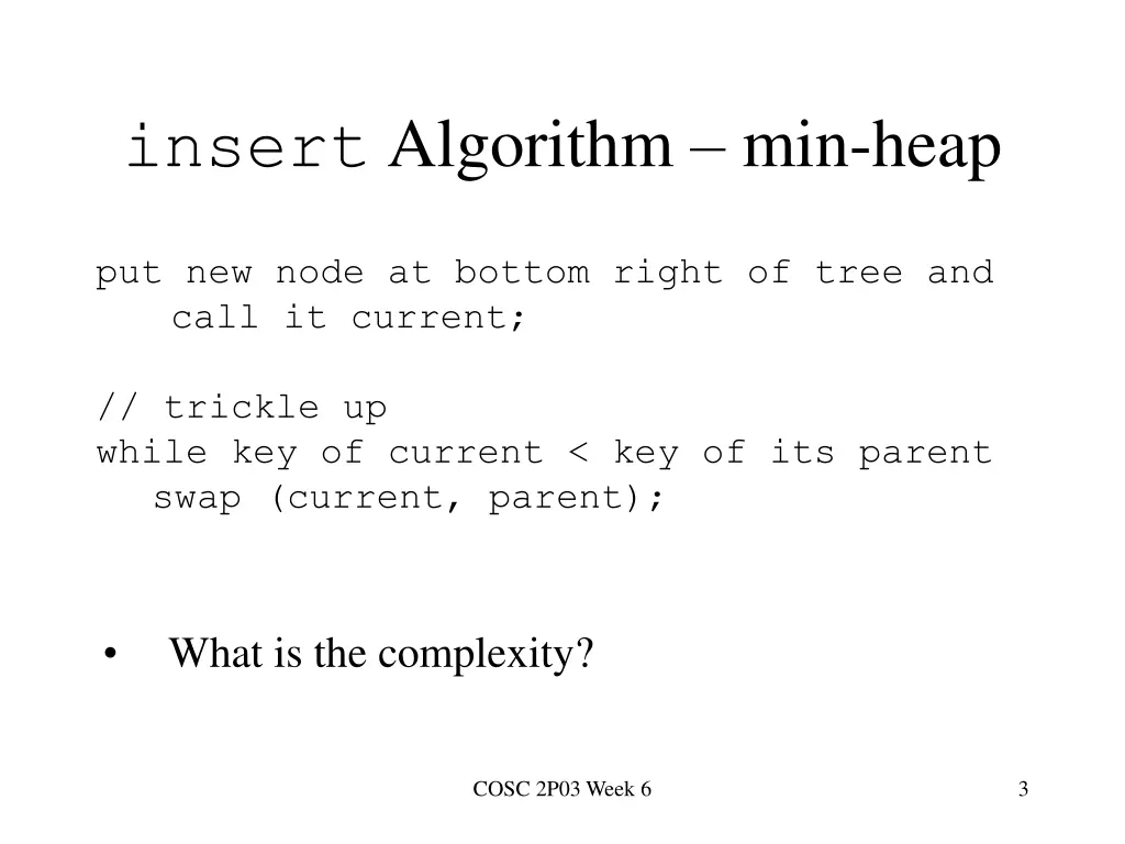 insert algorithm min heap