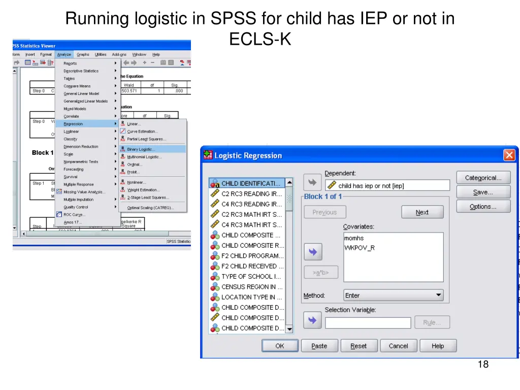 running logistic in spss for child 1