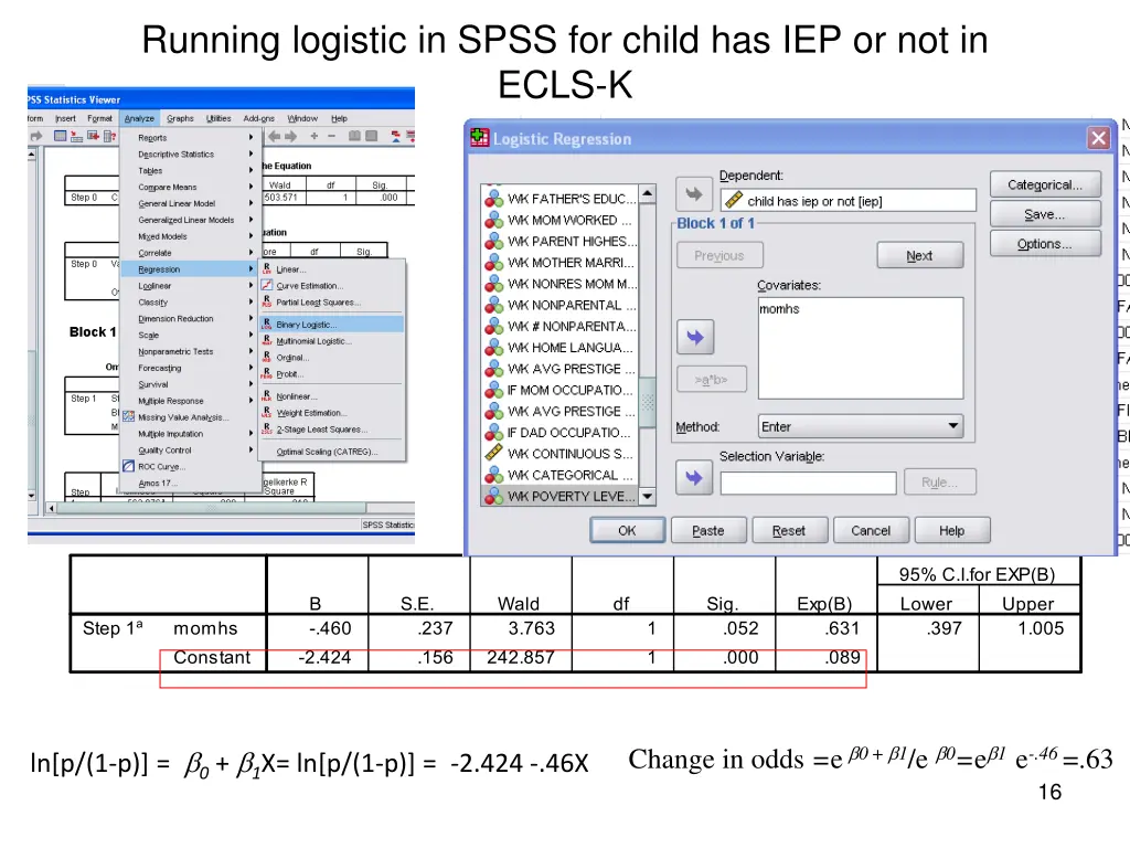 running logistic in spss for child