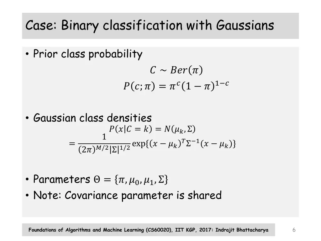 case binary classification with gaussians