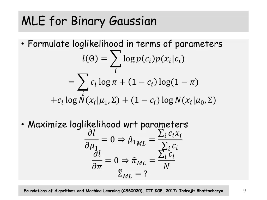 mle for binary gaussian