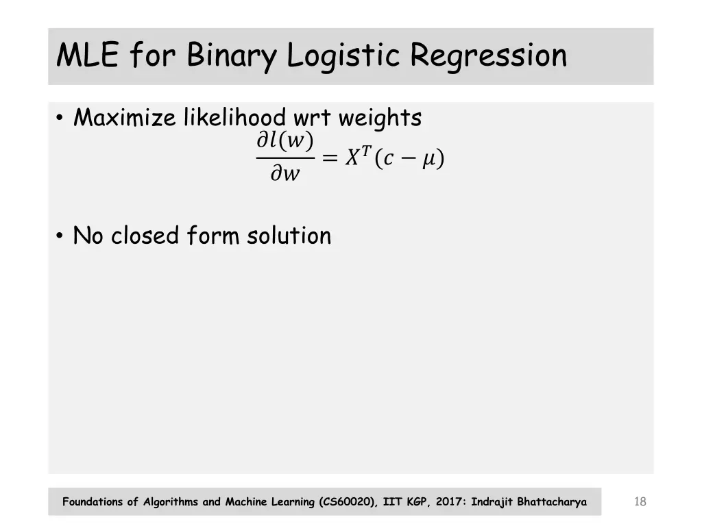 mle for binary logistic regression