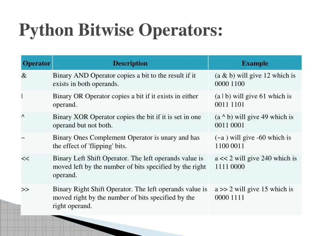 python bitwise operators