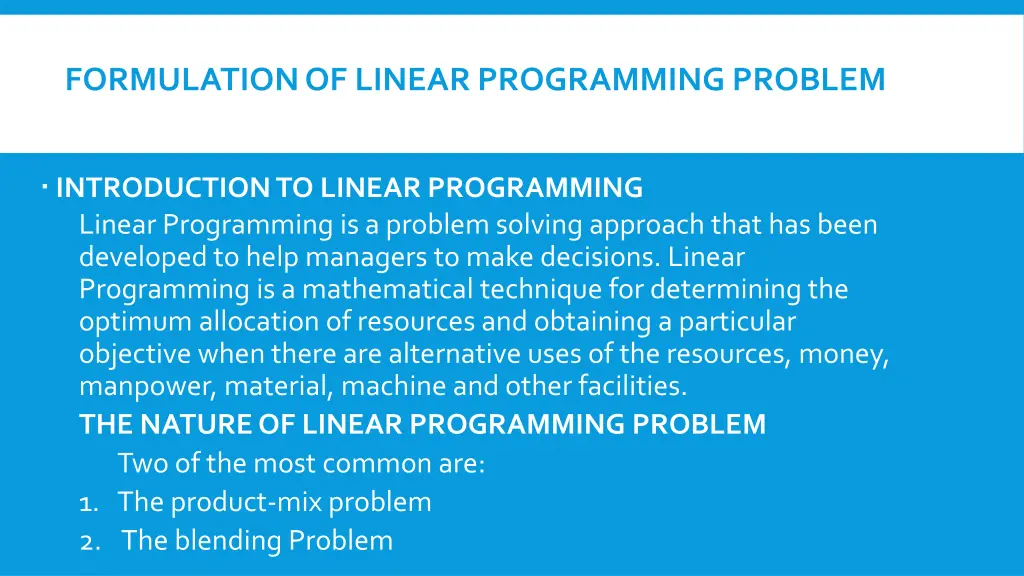 formulation of linear programming problem