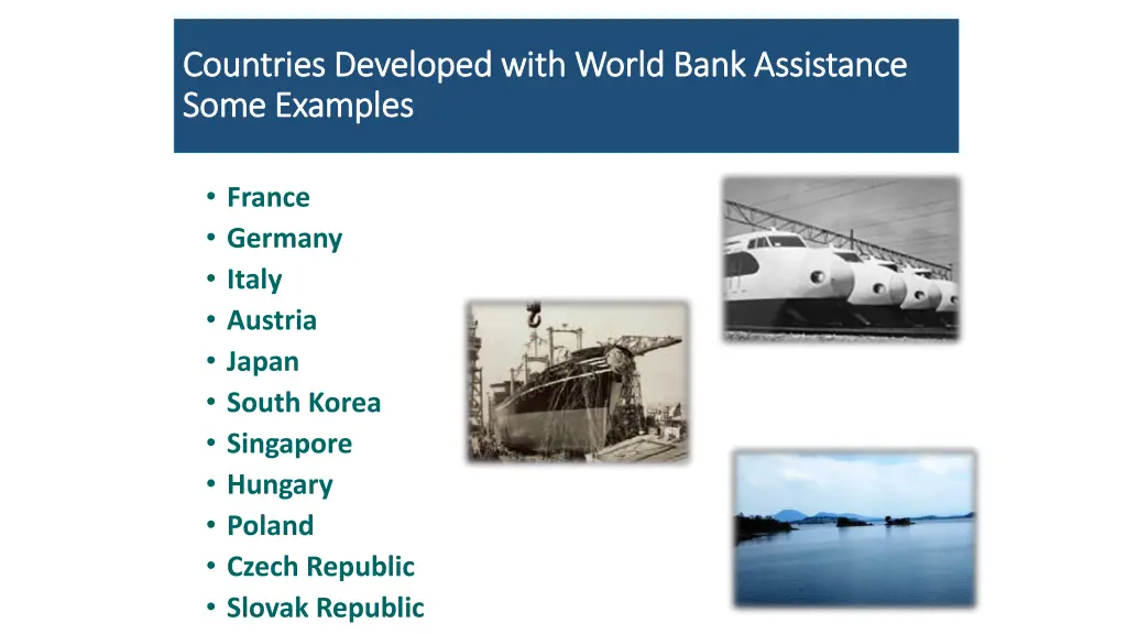 countries developed with world bank assistance