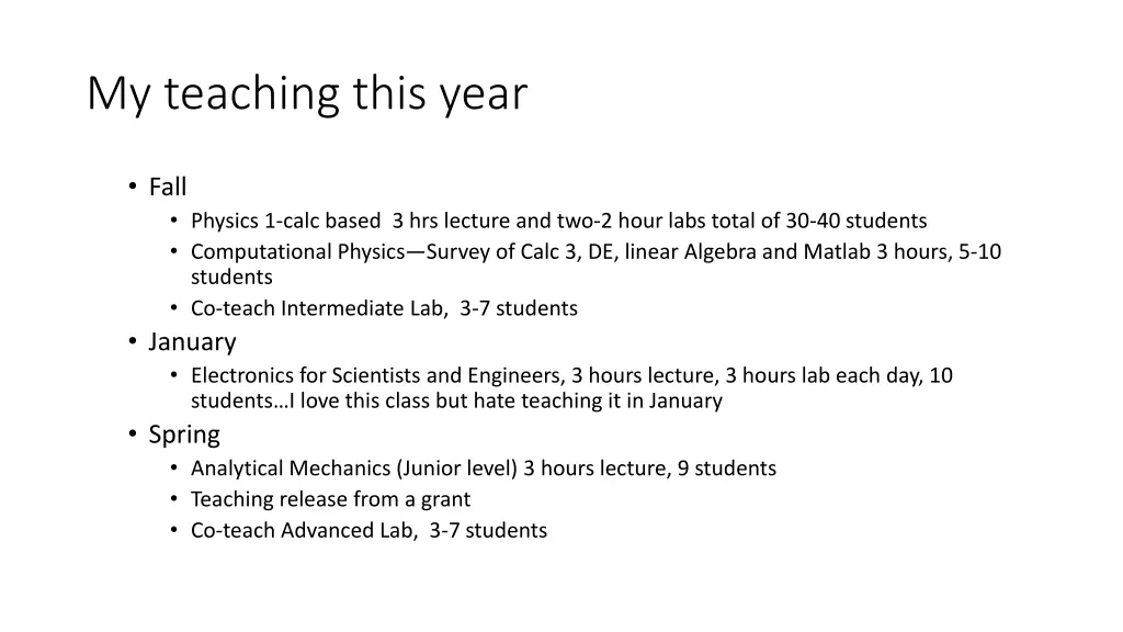 my teaching this year