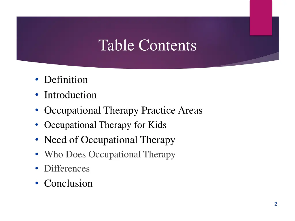 table contents