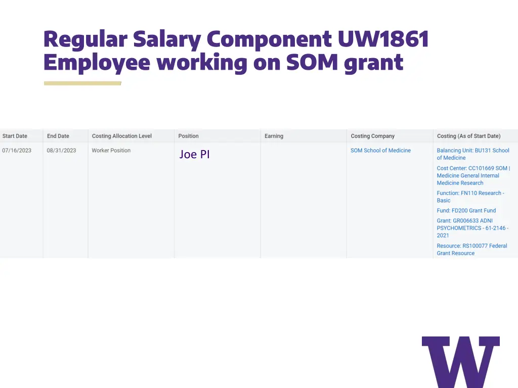 regular salary component uw1861 employee working