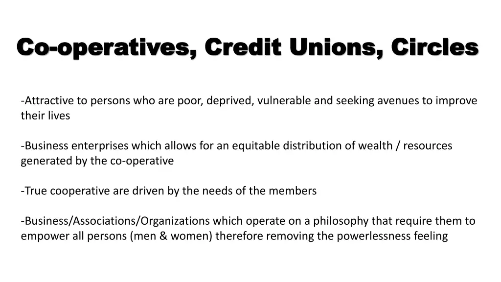 co co operatives credit unions circles operatives