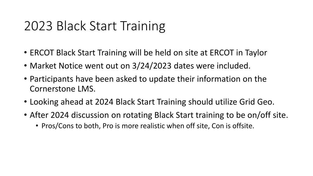 2023 black start training