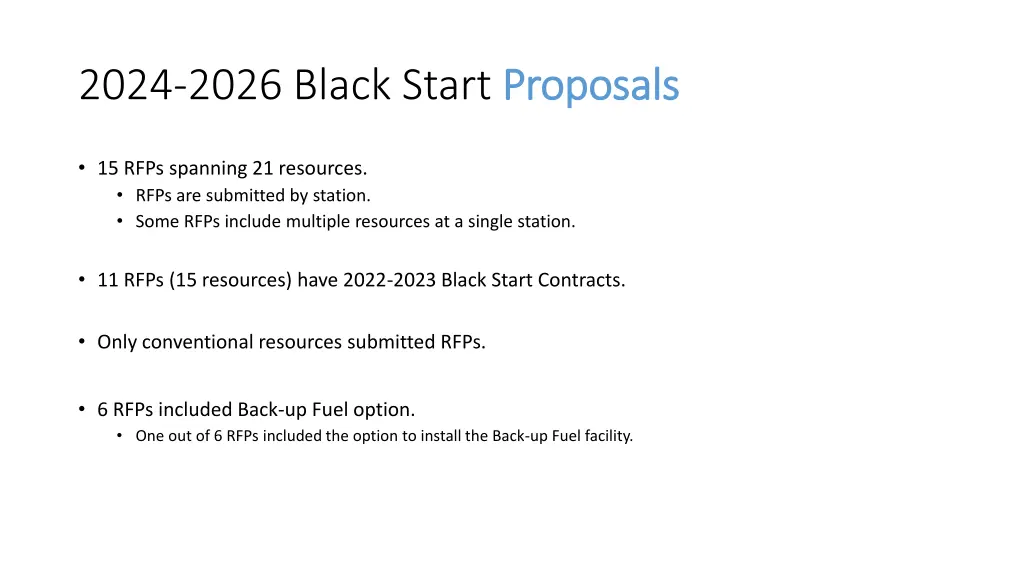 2024 2026 black start proposals