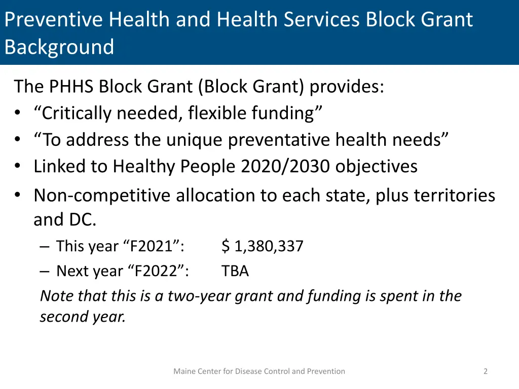 preventive health and health services block grant 1