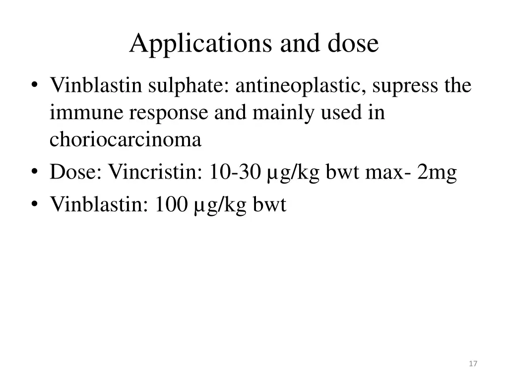 applications and dose