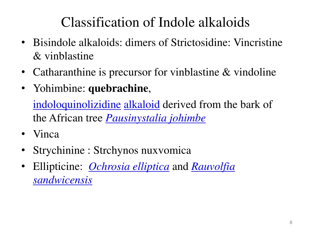 classification of indole alkaloids 2