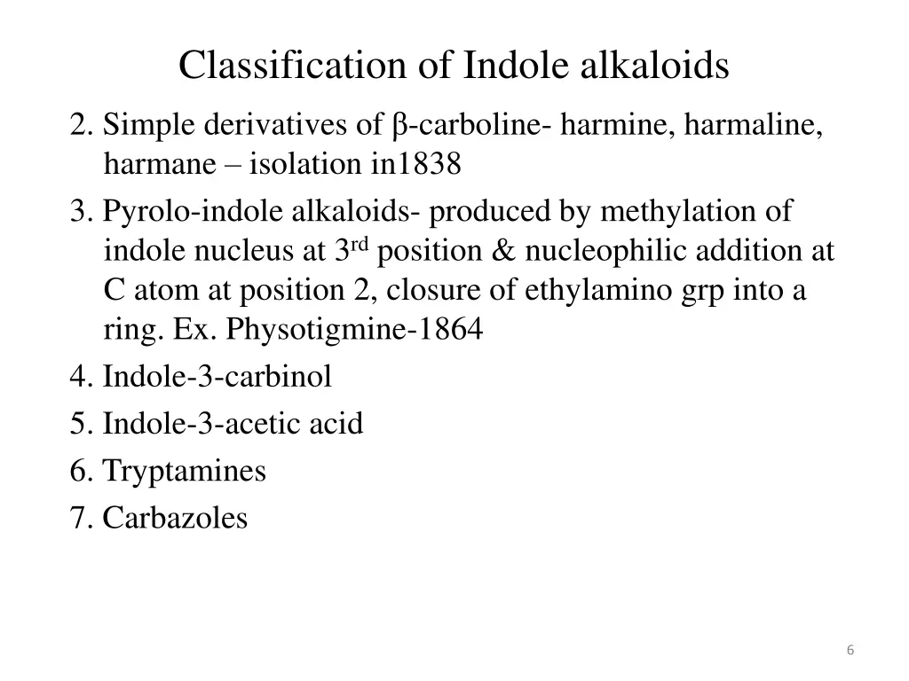 classification of indole alkaloids