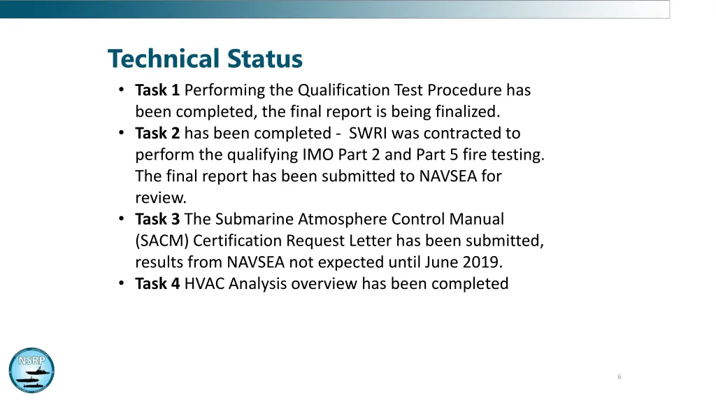 technical status task 1 performing