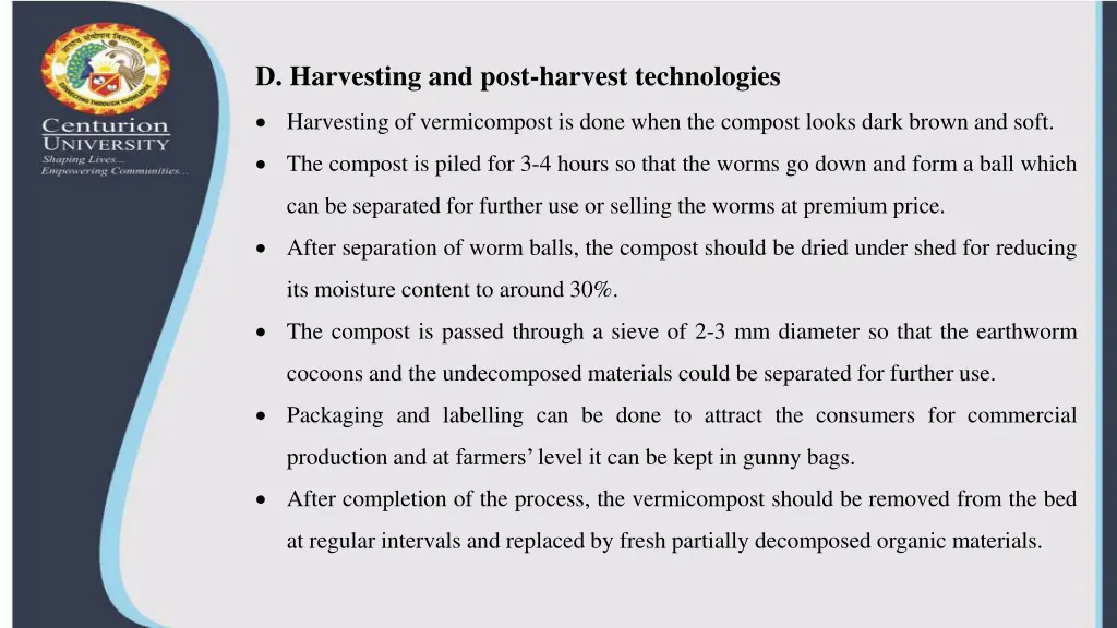 d harvesting and post harvest technologies