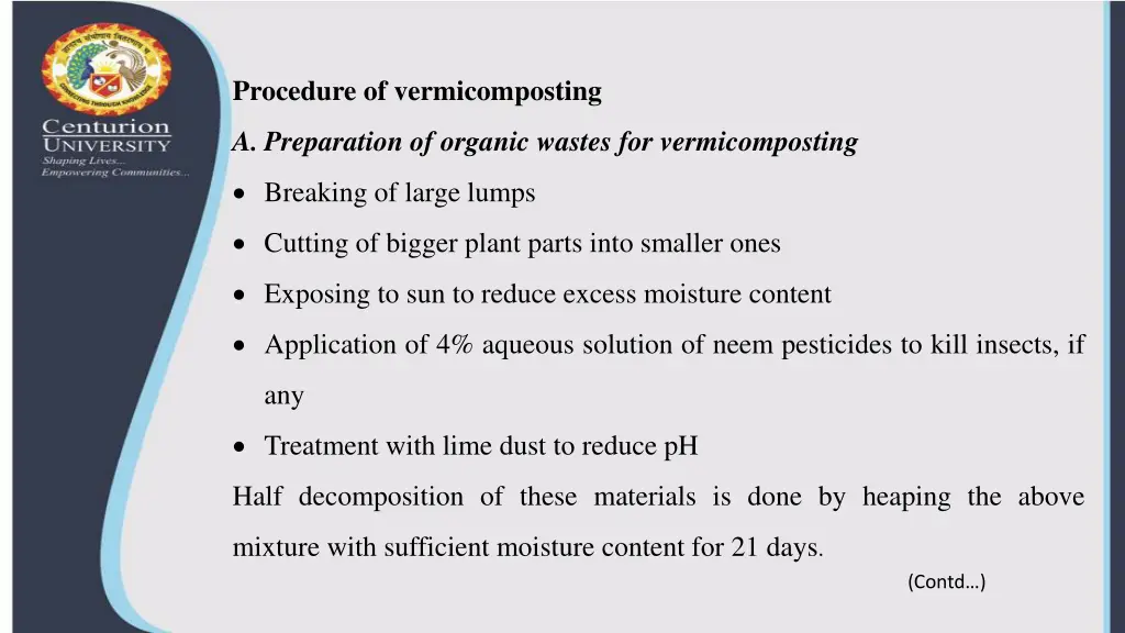 procedure of vermicomposting