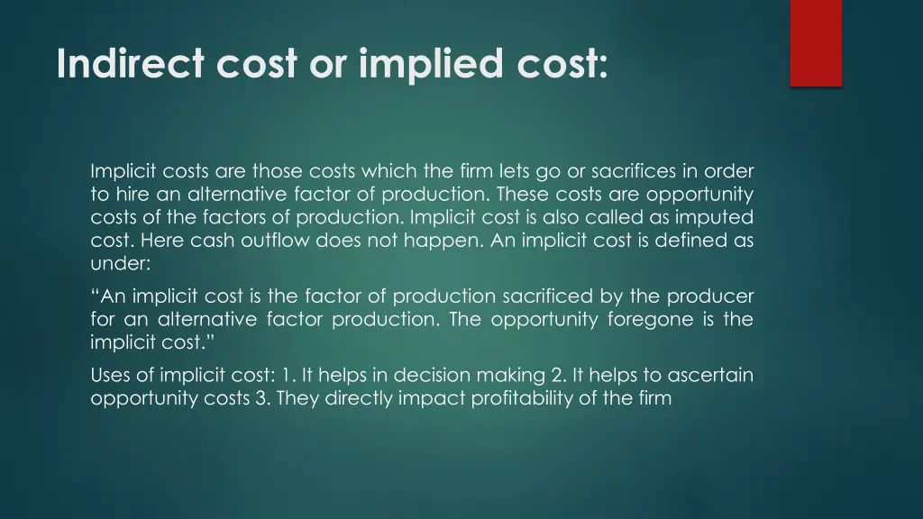 indirect cost or implied cost