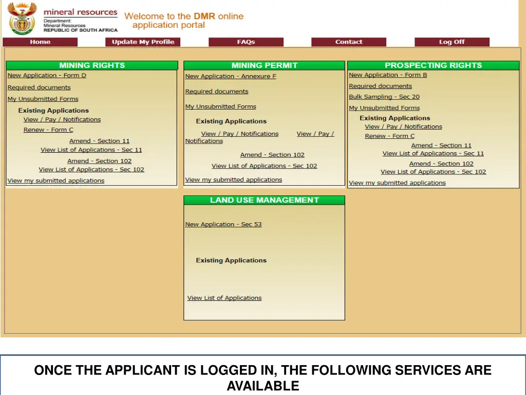 once the applicant is logged in the following