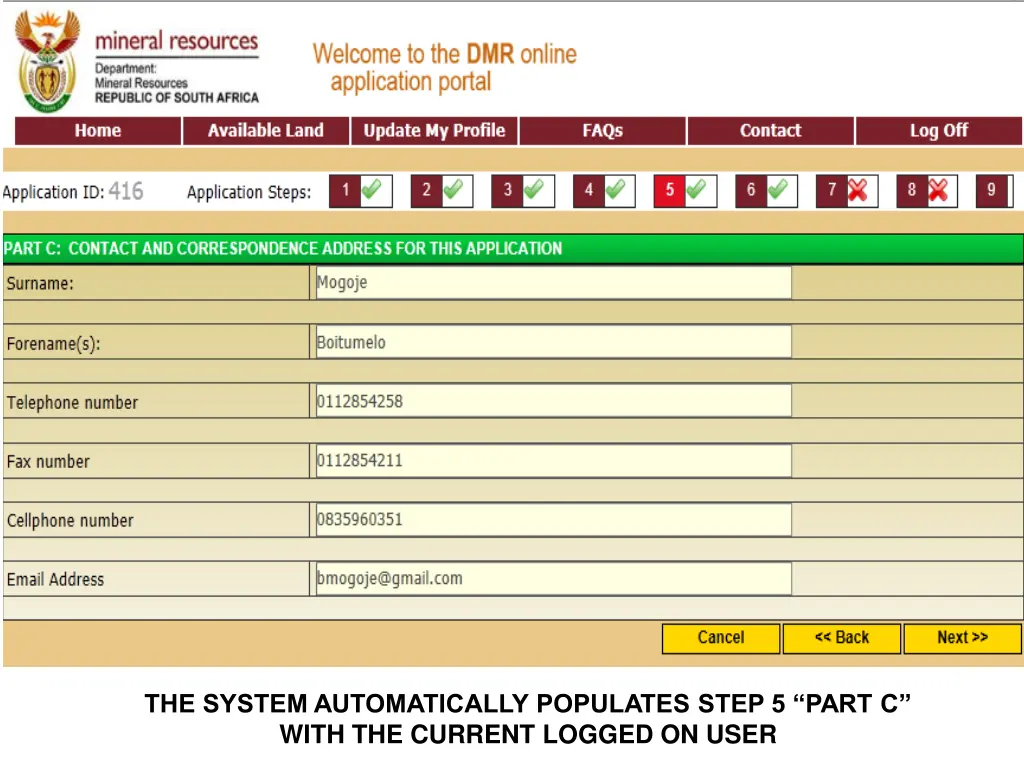 the system automatically populates step 5 part